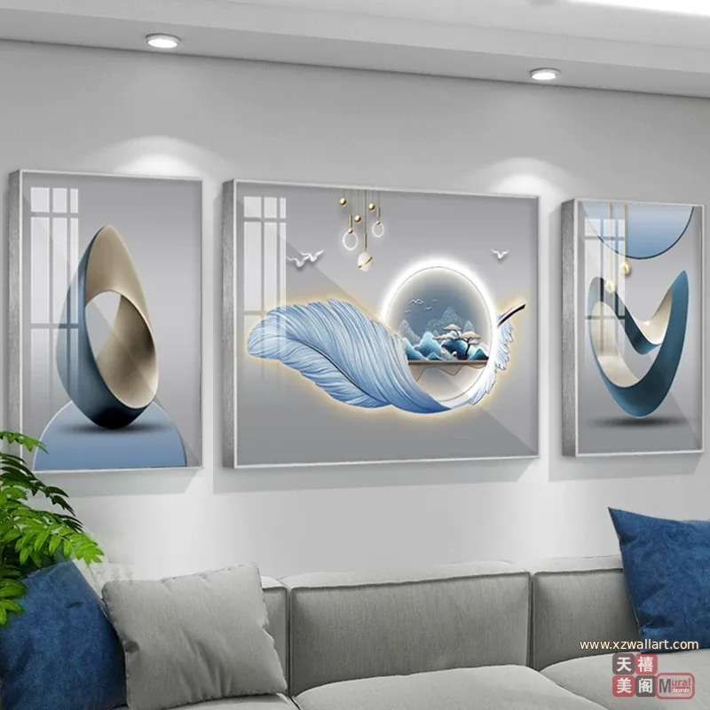 羽毛 单幅 装饰画 奶油风 客厅背景墙挂画 晶瓷画