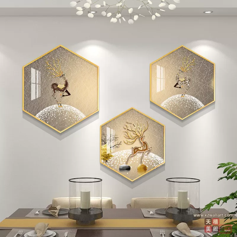 抽象 三联 装饰画 轻奢风 餐厅背景墙挂画 晶瓷画