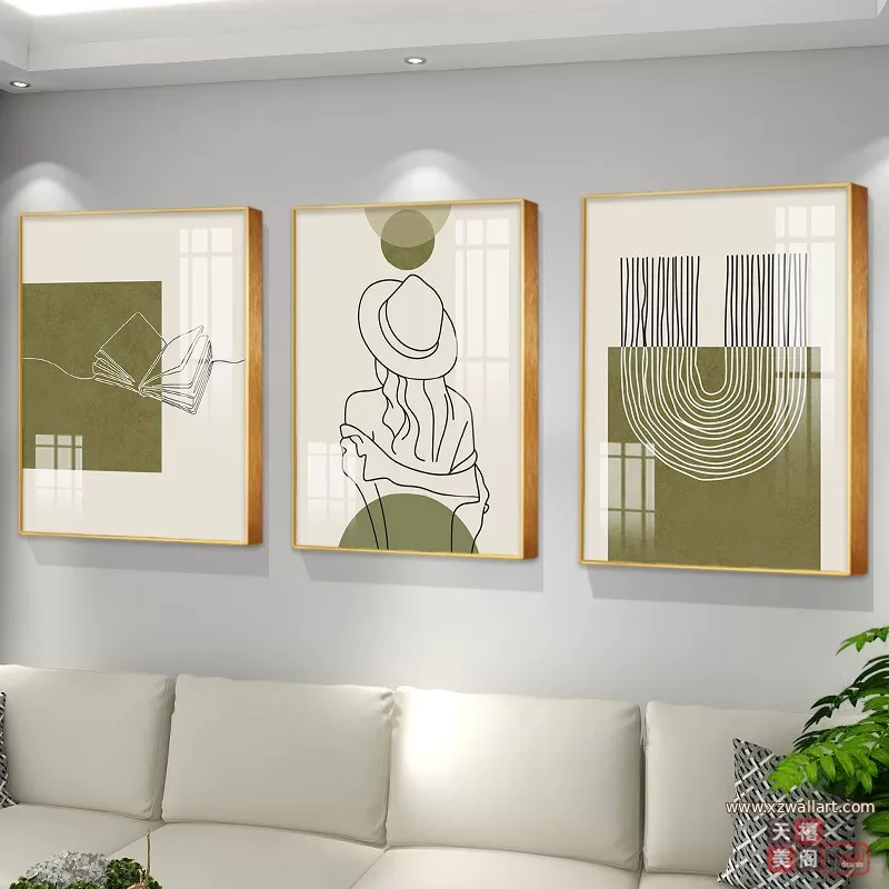 抽象 三联 装饰画 奶油风 客厅背景墙挂画 晶瓷画