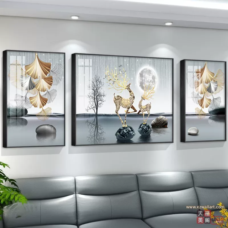 抽象 三联 装饰画 轻奢风 客厅背景墙挂画 晶瓷画