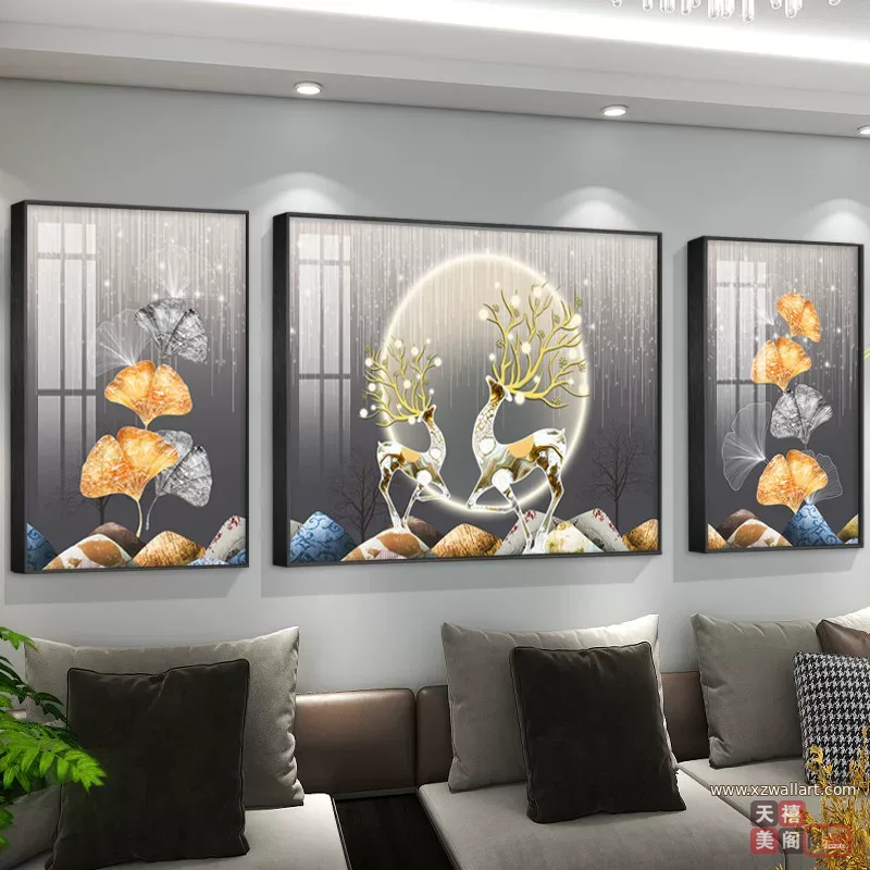 抽象 三联 装饰画 轻奢风 客厅背景墙挂画 晶瓷画