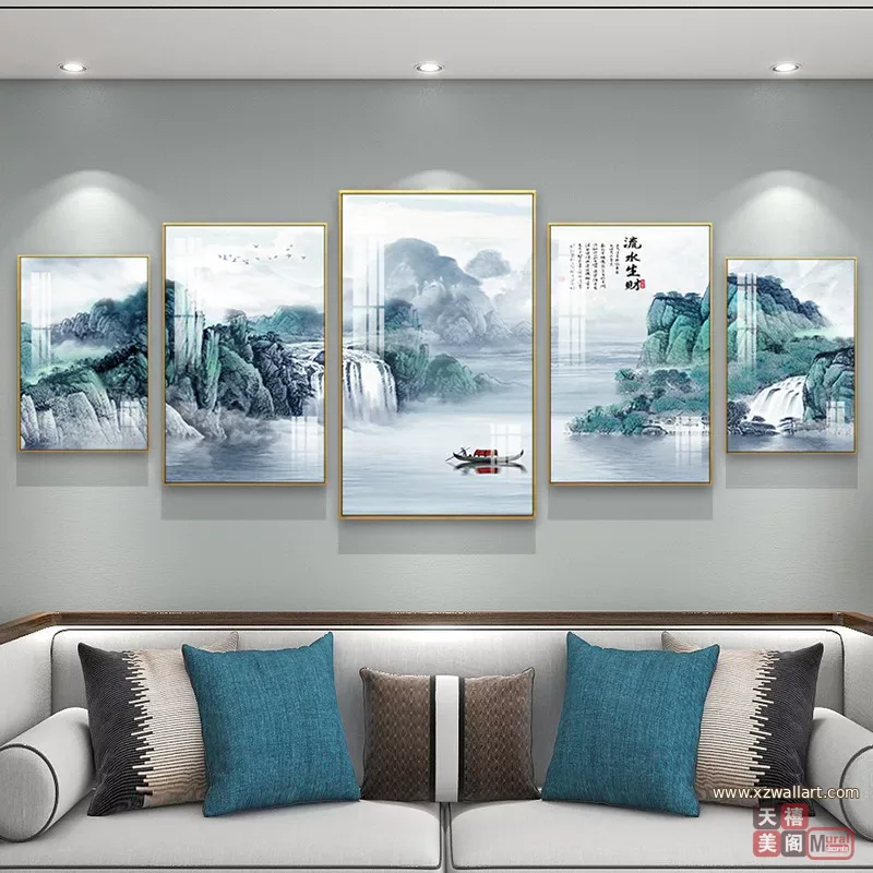 山水 单幅 装饰画 新中式 客厅背景墙挂画 晶瓷画
