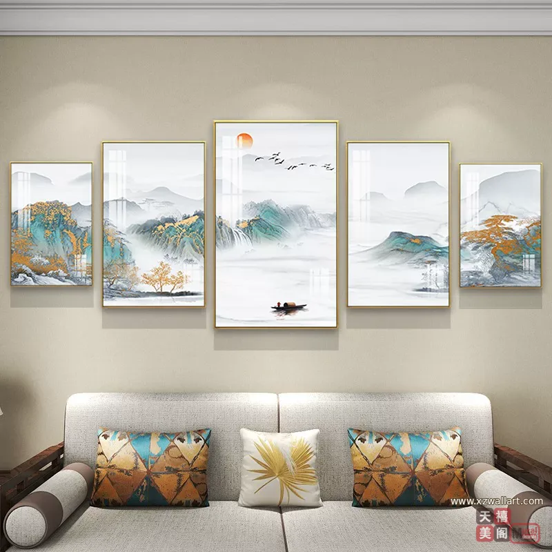 山水 单幅 装饰画 新中式 客厅背景墙挂画 晶瓷画