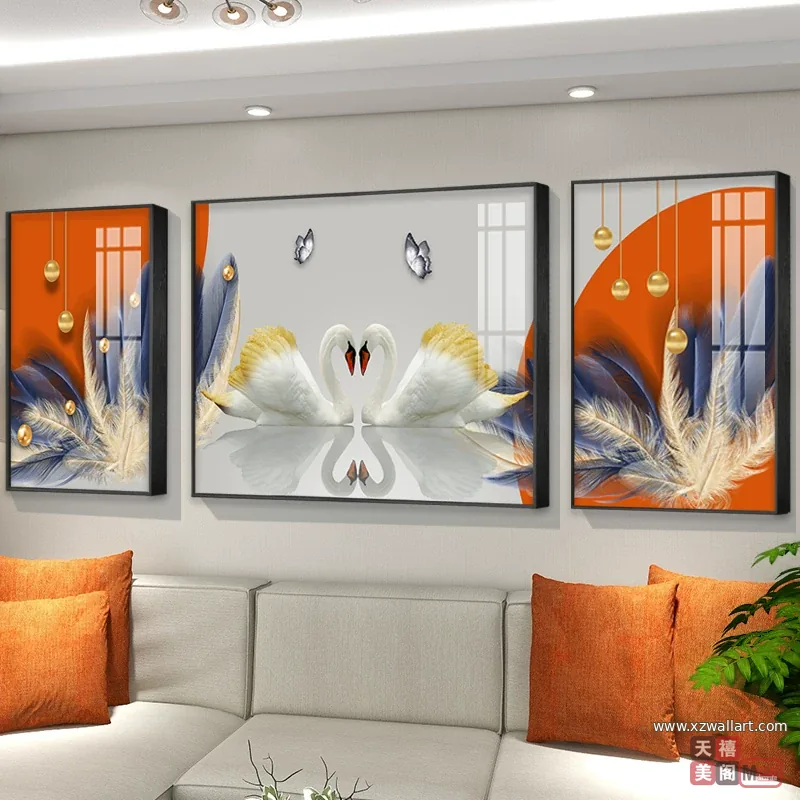 抽象 三联 装饰画 轻奢风 客厅背景墙挂画 晶瓷画