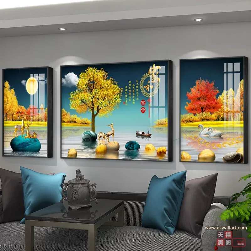抽象 单幅 装饰画 新中式 客厅背景墙挂画 晶瓷画