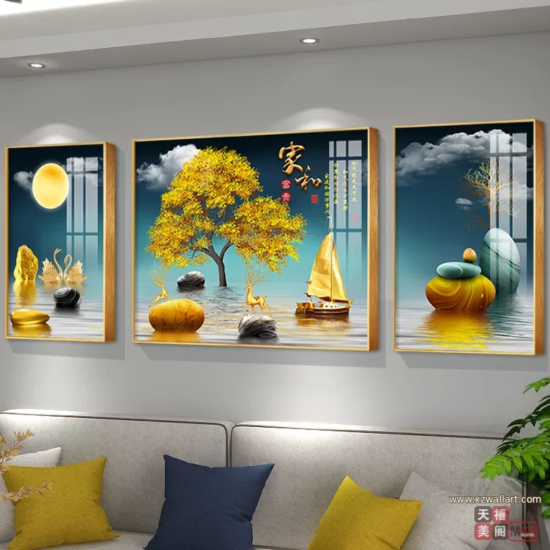抽象 单幅 装饰画 新中式 客厅背景墙挂画 晶瓷画