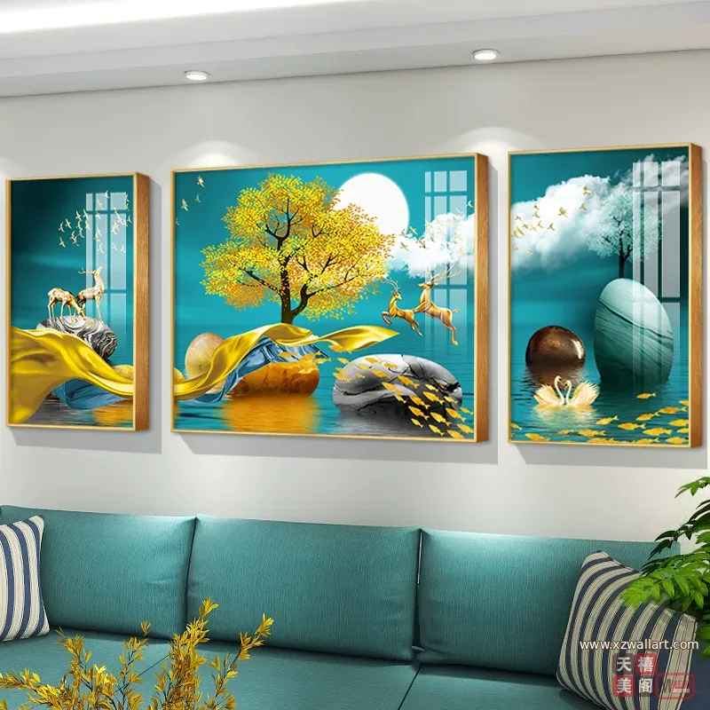 抽象 单幅 装饰画 新中式 客厅背景墙挂画 晶瓷画