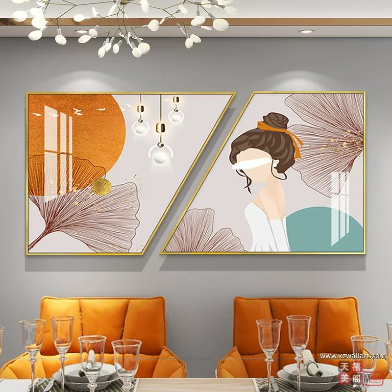 抽象 单幅 装饰画 轻奢风 餐厅背景墙挂画 晶瓷画