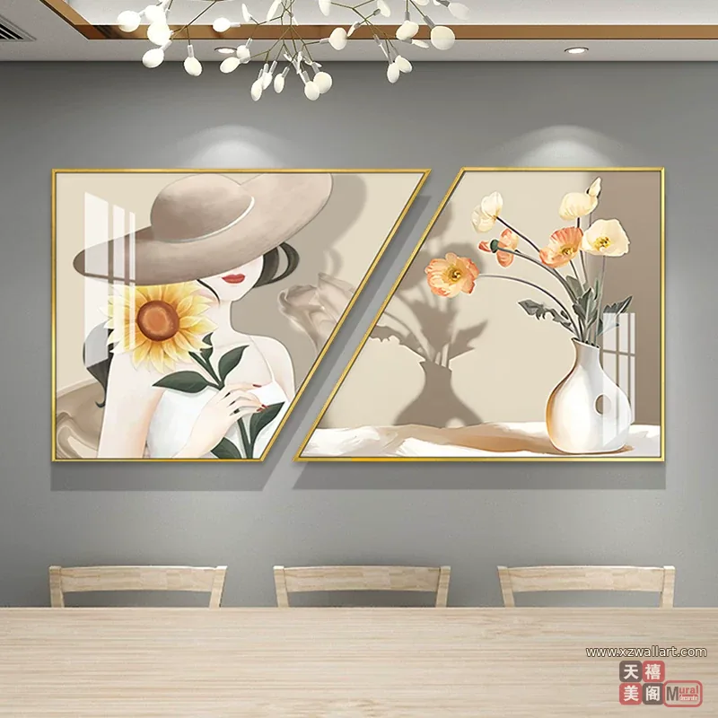 抽象 单幅 装饰画 轻奢风 餐厅背景墙挂画 晶瓷画