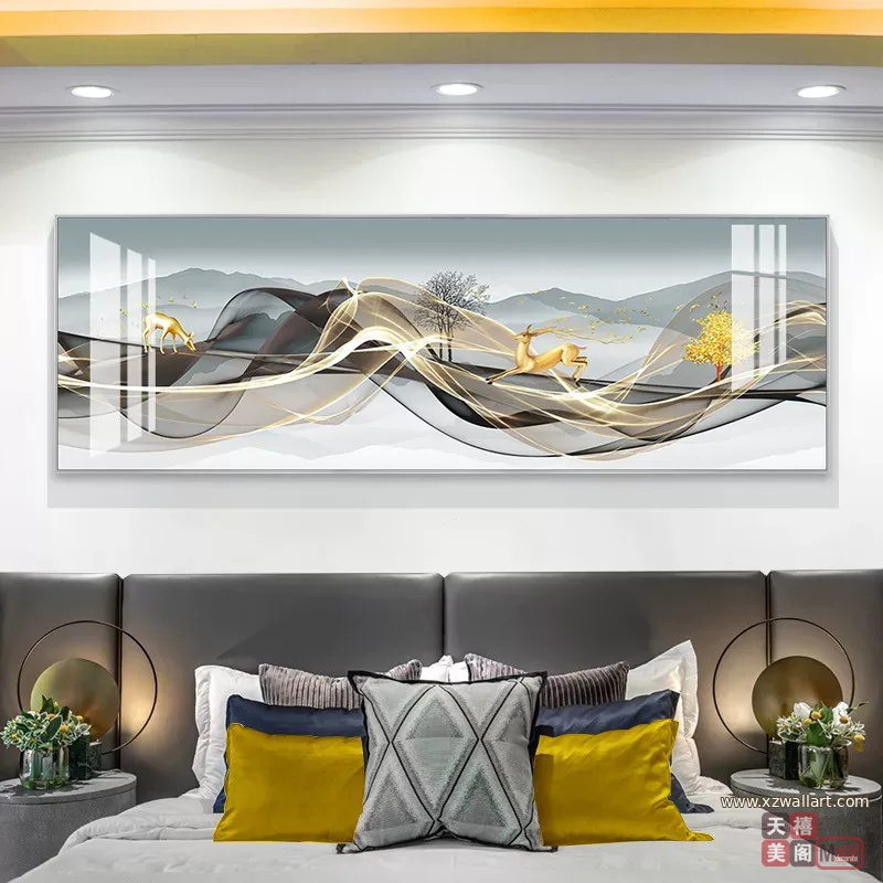 抽象 单幅 装饰画 轻奢风 卧室背景墙挂画 晶瓷画
