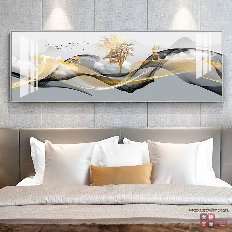抽象 单幅 装饰画 轻奢风 卧室背景墙挂画 晶瓷画