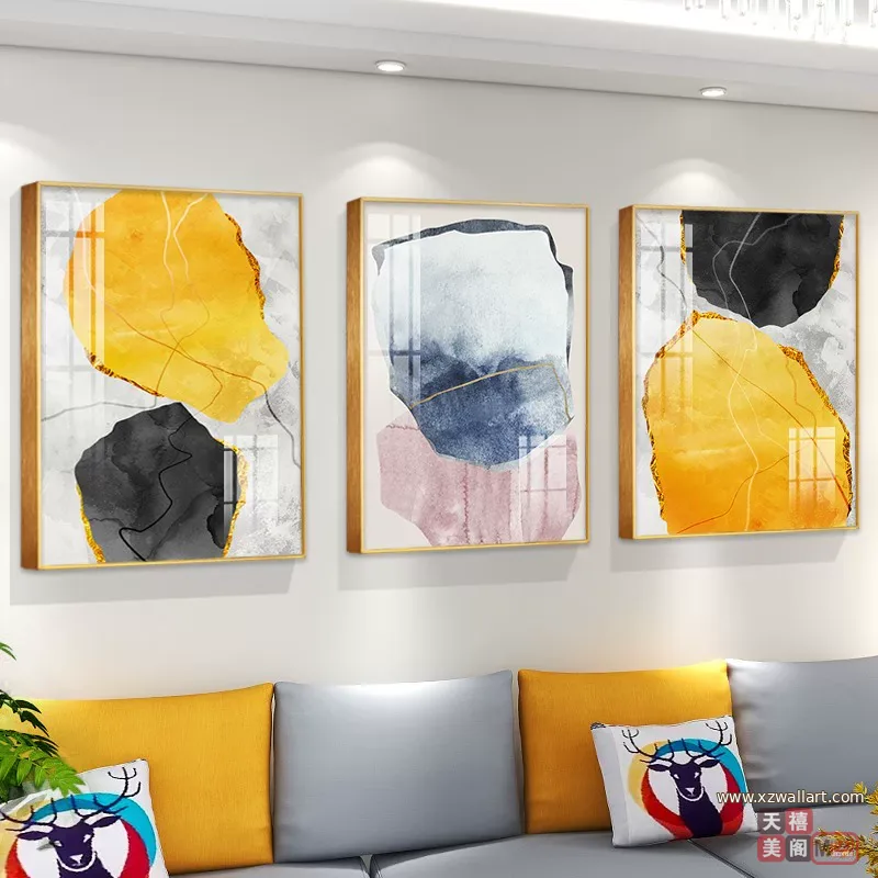 抽象 三联 装饰画 现代简约 客厅背景墙挂画 晶瓷画
