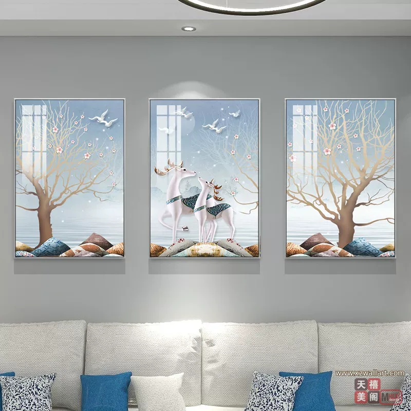抽象 三联 装饰画 北欧风 客厅背景墙挂画 晶瓷画