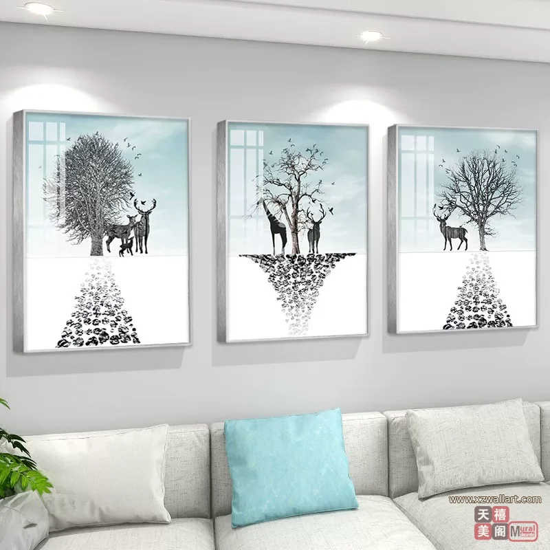 抽象 三联 装饰画 北欧风 客厅背景墙挂画 晶瓷画