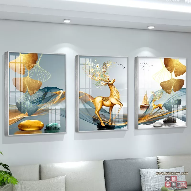 抽象 三联 装饰画 轻奢风 客厅背景墙挂画 晶瓷画