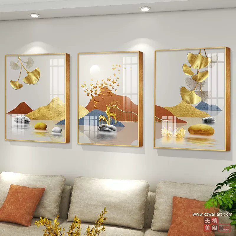 抽象 三联 装饰画 轻奢风 客厅背景墙挂画 晶瓷画