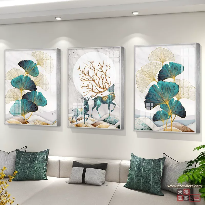 抽象 三联 装饰画 轻奢风 客厅背景墙挂画 晶瓷画