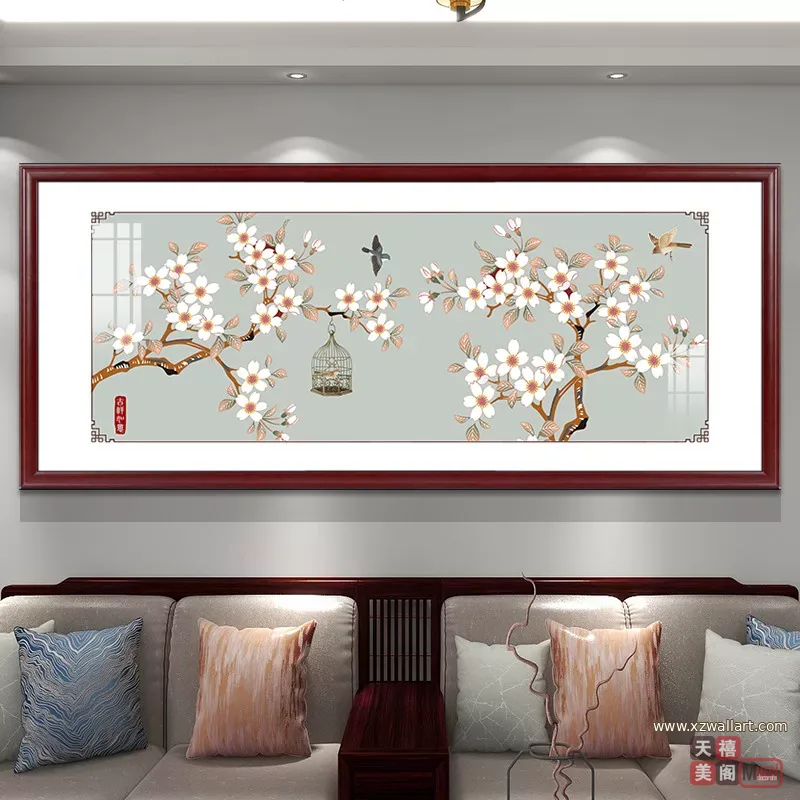花 单幅 装饰画 新中式 客厅背景墙挂画 晶瓷画