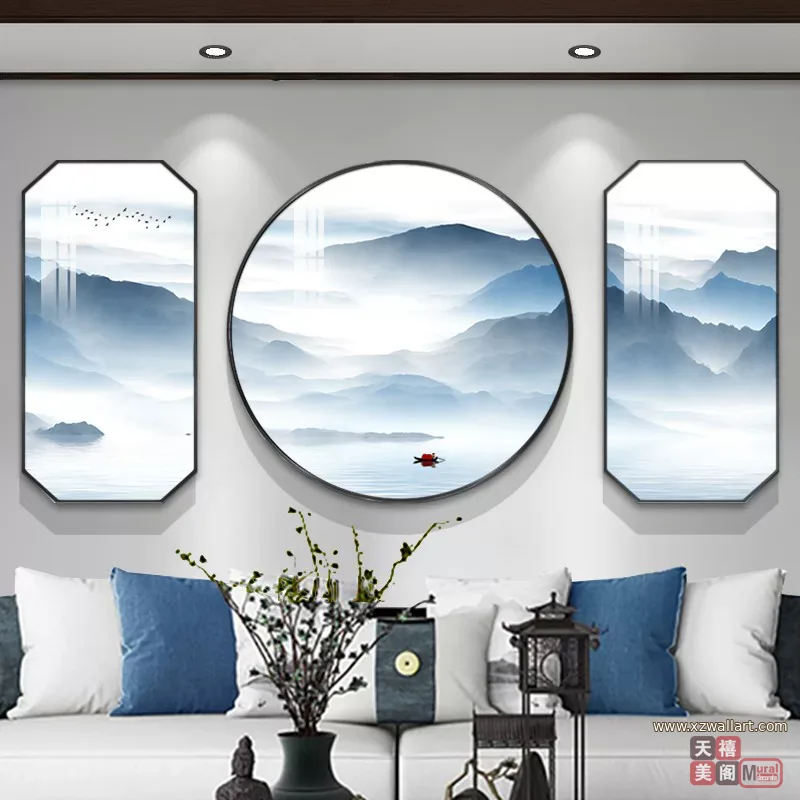 抽象 单幅 装饰画 新中式 客厅背景墙挂画 晶瓷画