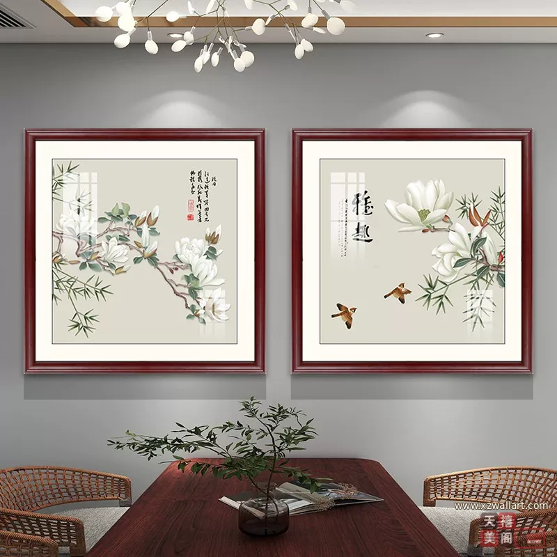 抽象 单幅 装饰画 新中式 餐厅背景墙挂画 晶瓷画