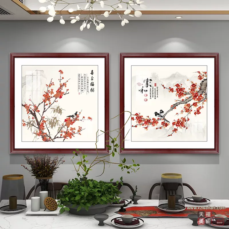 抽象 单幅 装饰画 新中式 餐厅背景墙挂画 晶瓷画