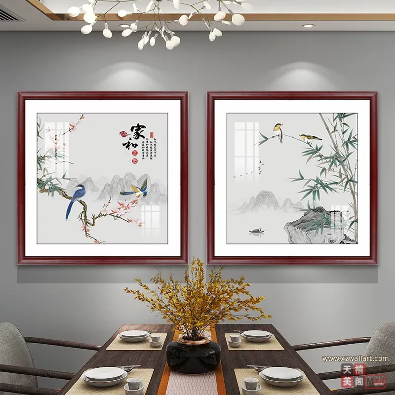 抽象 单幅 装饰画 新中式 餐厅背景墙挂画 晶瓷画