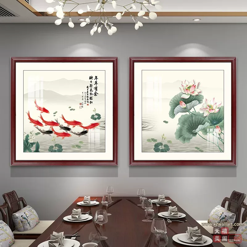 抽象 单幅 装饰画 新中式 餐厅背景墙挂画 晶瓷画