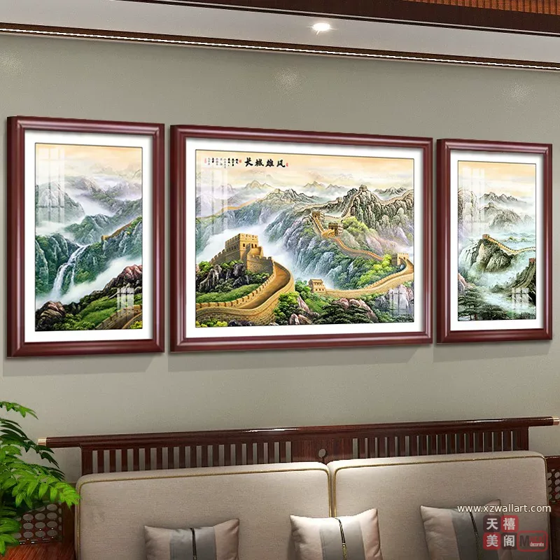 抽象 三联 装饰画 新中式 客厅背景墙挂画 晶瓷画