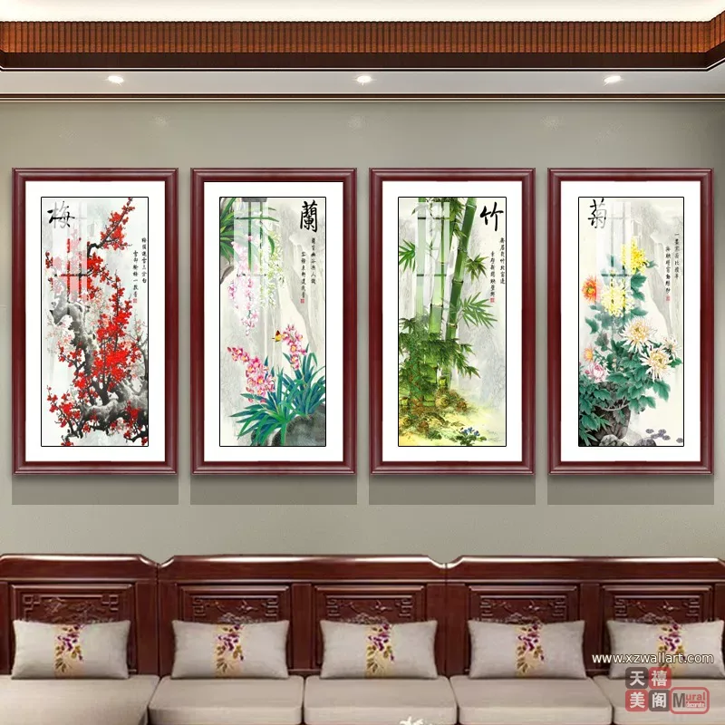 竹 单幅 装饰画 新中式 客厅背景墙挂画 晶瓷画
