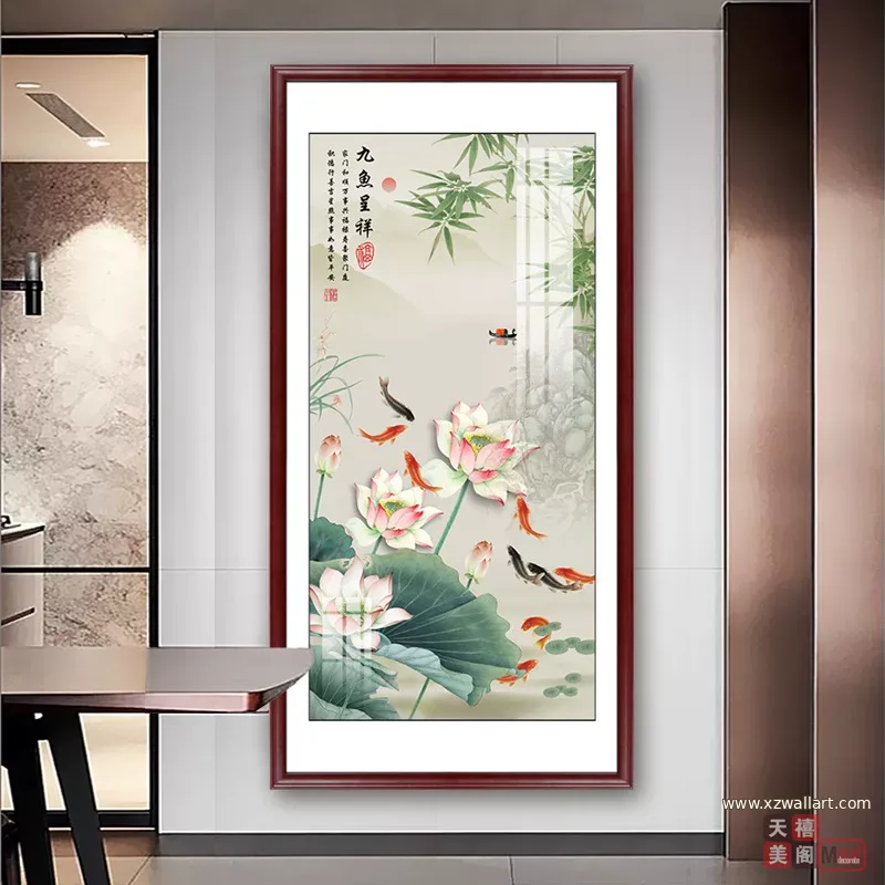 荷花 单幅 装饰画 新中式 玄关背景墙挂画 晶瓷画