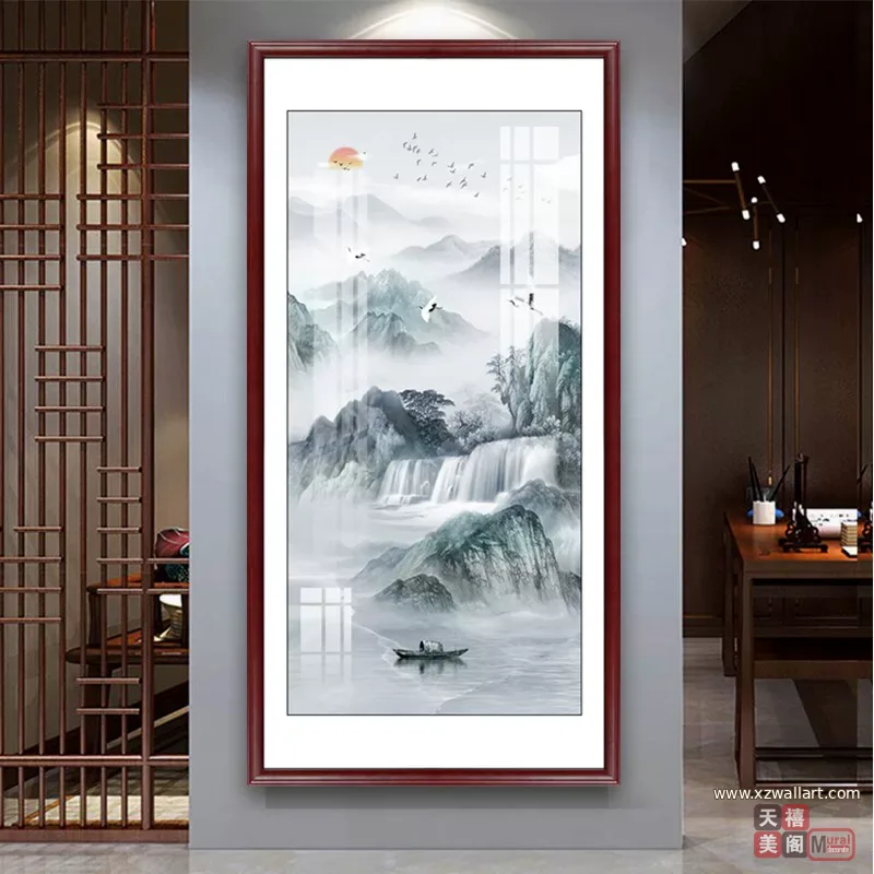 抽象 单幅 装饰画 新中式 玄关背景墙挂画 晶瓷画