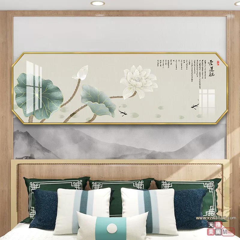 鱼 单幅 装饰画 新中式 卧室背景墙挂画 晶瓷画