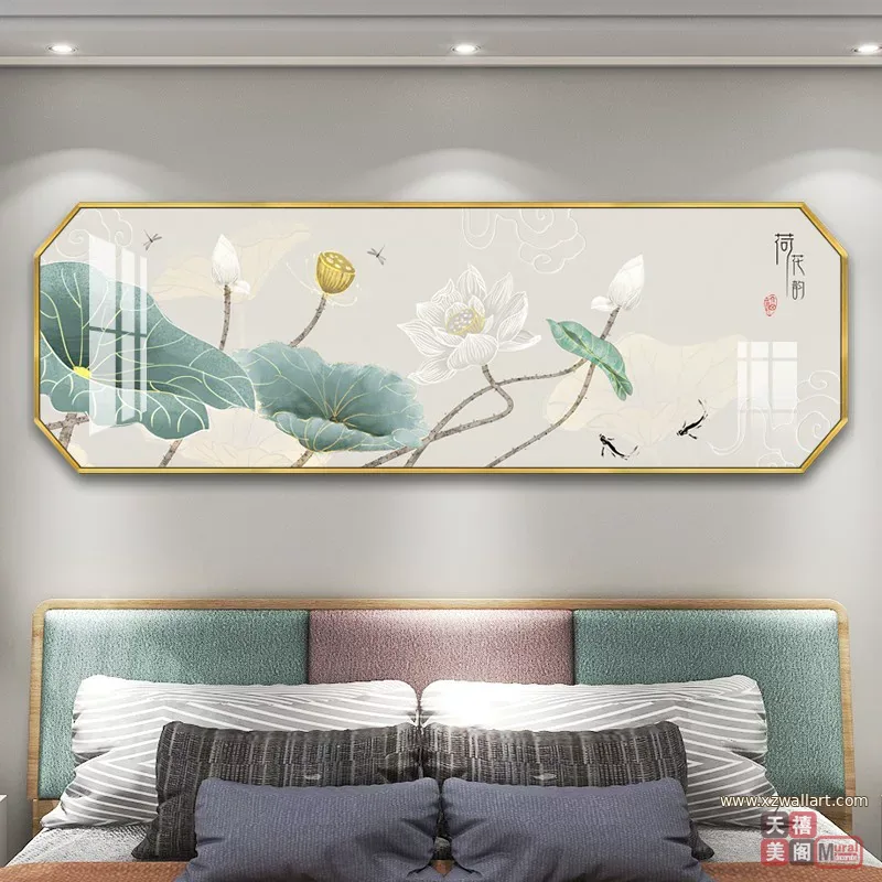 鱼 单幅 装饰画 新中式 卧室背景墙挂画 晶瓷画