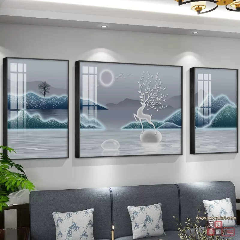 抽象 三联 装饰画 轻奢风 客厅背景墙挂画 晶瓷画