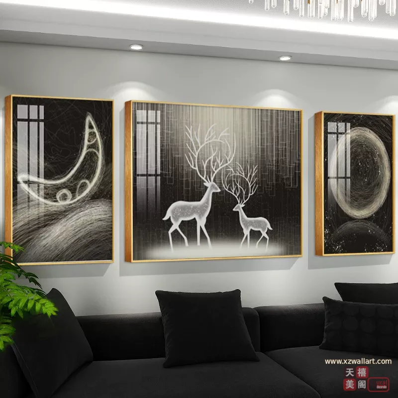 抽象 三联 装饰画 轻奢风 客厅背景墙挂画 晶瓷画