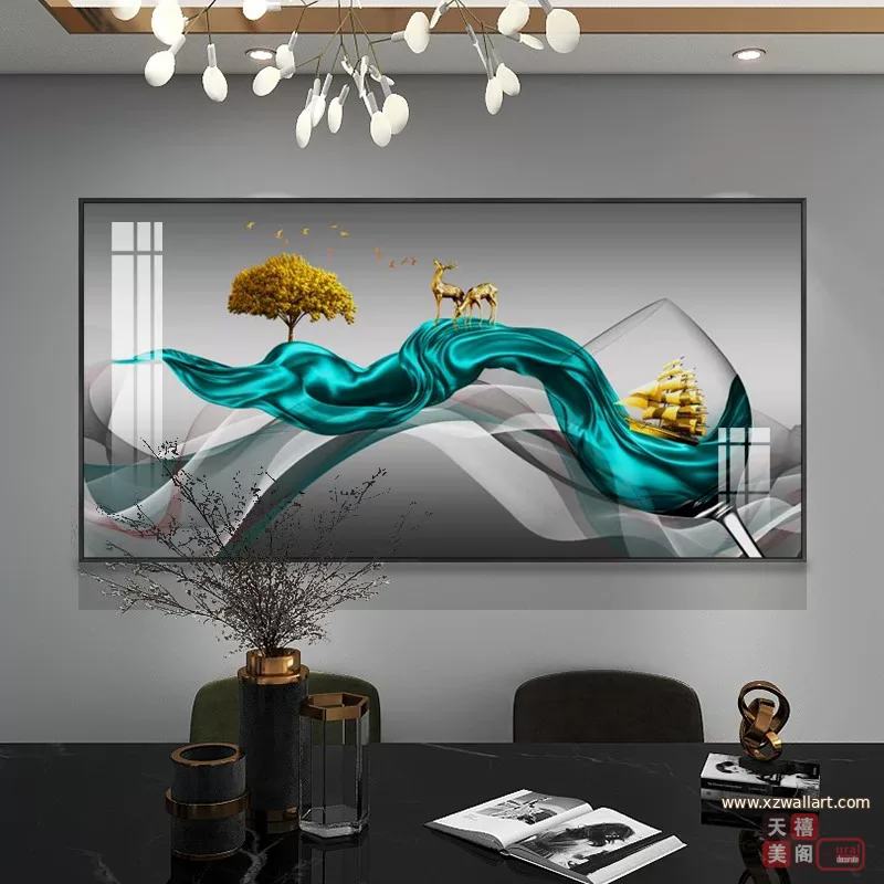 抽象 单幅 装饰画 轻奢风 餐厅背景墙挂画 晶瓷画