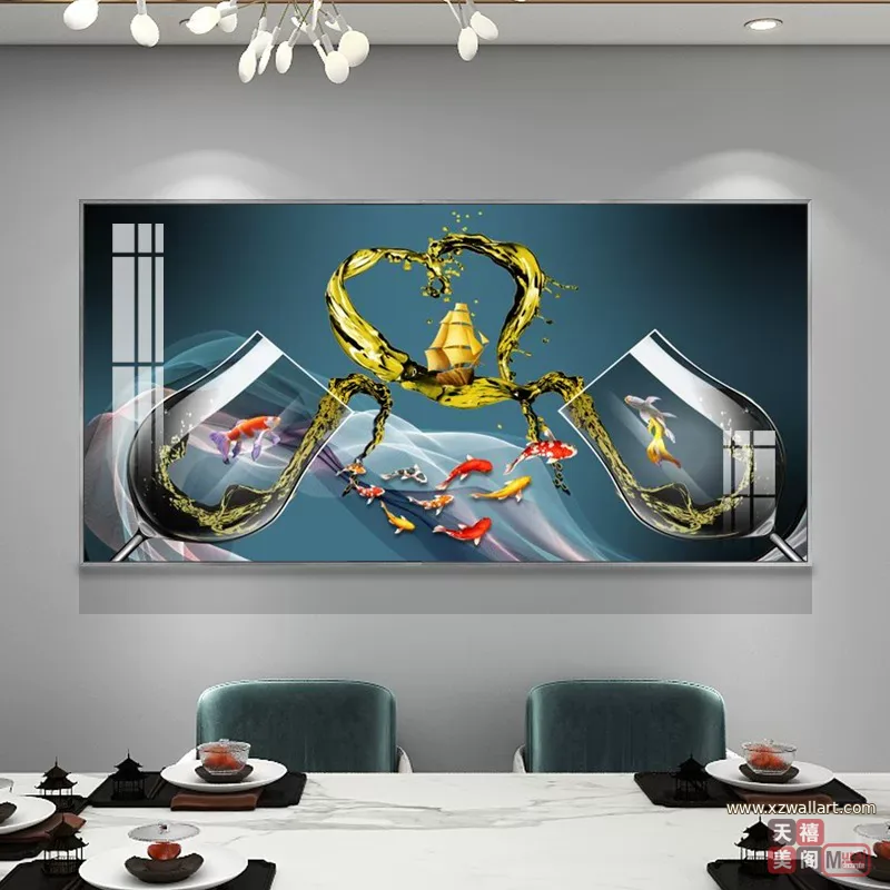 抽象 单幅 装饰画 轻奢风 餐厅背景墙挂画 晶瓷画
