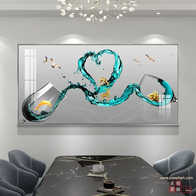 抽象 单幅 装饰画 轻奢风 餐厅背景墙挂画 晶瓷画