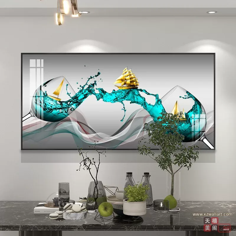 抽象 单幅 装饰画 轻奢风 餐厅背景墙挂画 晶瓷画