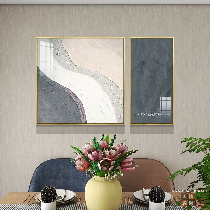 抽象 单幅 装饰画 奶油风 餐厅背景墙挂画 晶瓷画