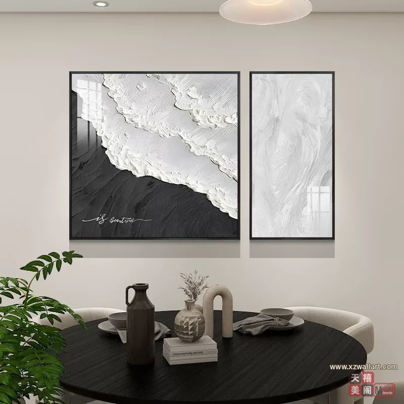 抽象 单幅 装饰画 奶油风 餐厅背景墙挂画 晶瓷画