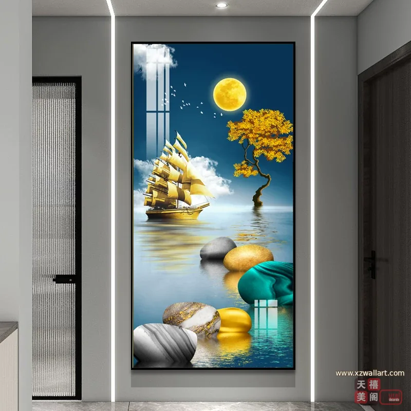 抽象 单幅 装饰画 轻奢风 玄关背景墙挂画 晶瓷画