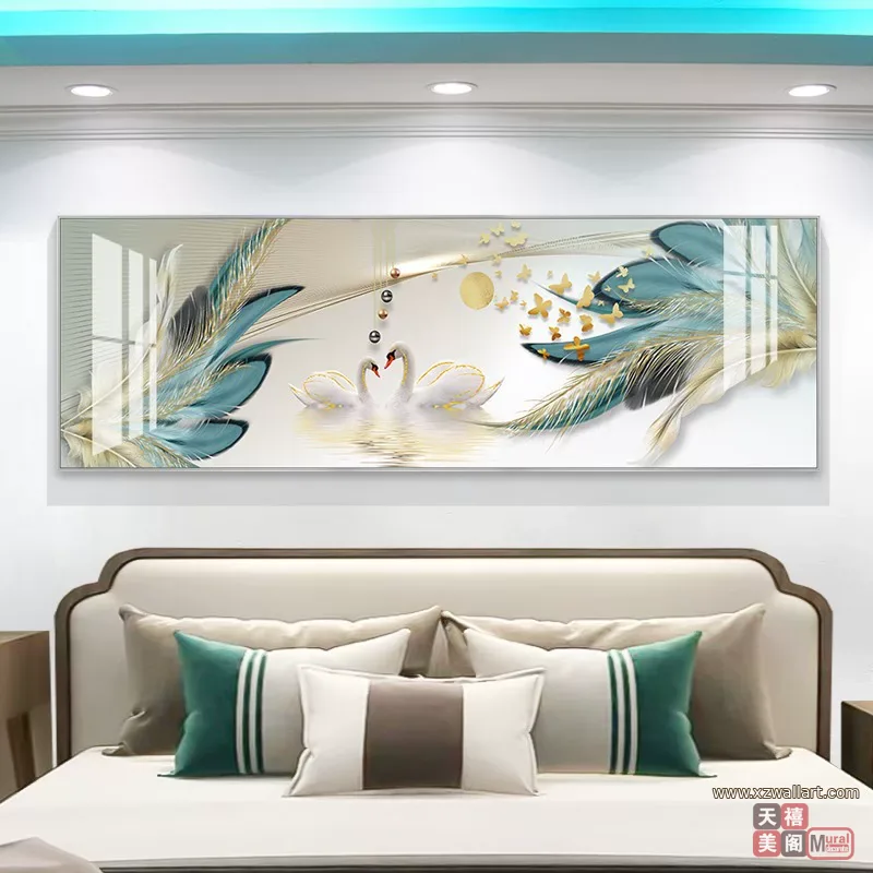 羽毛 单幅 装饰画 现代简约 卧室背景墙挂画 晶瓷画
