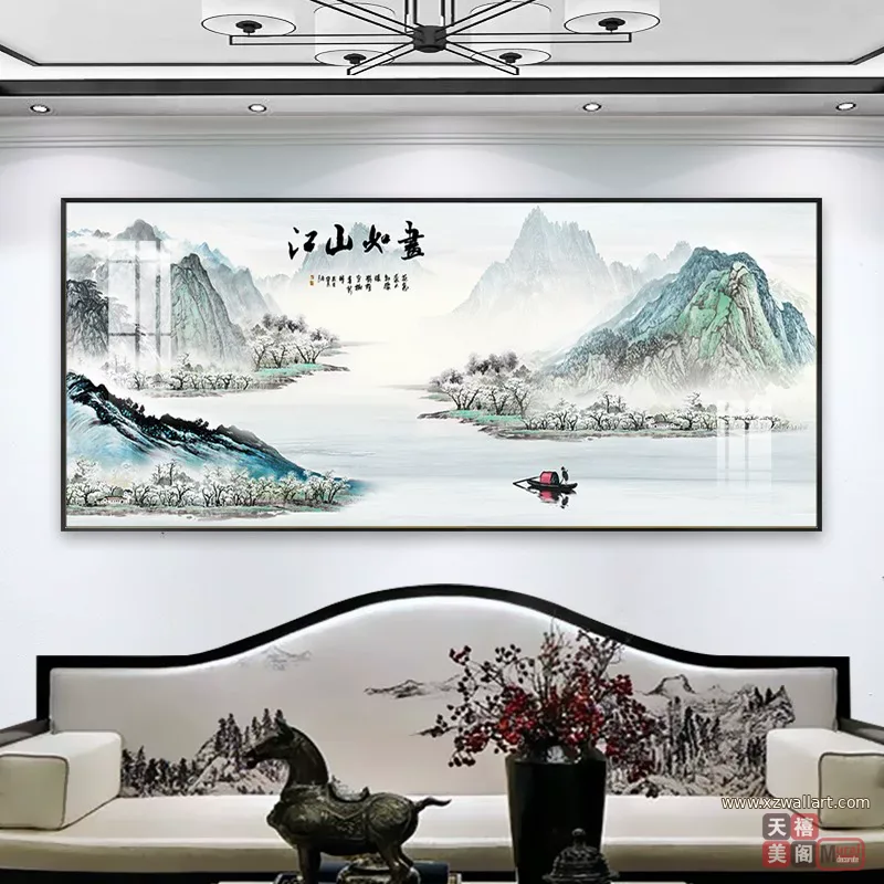 抽象 单幅 装饰画 新中式 客厅背景墙挂画 晶瓷画