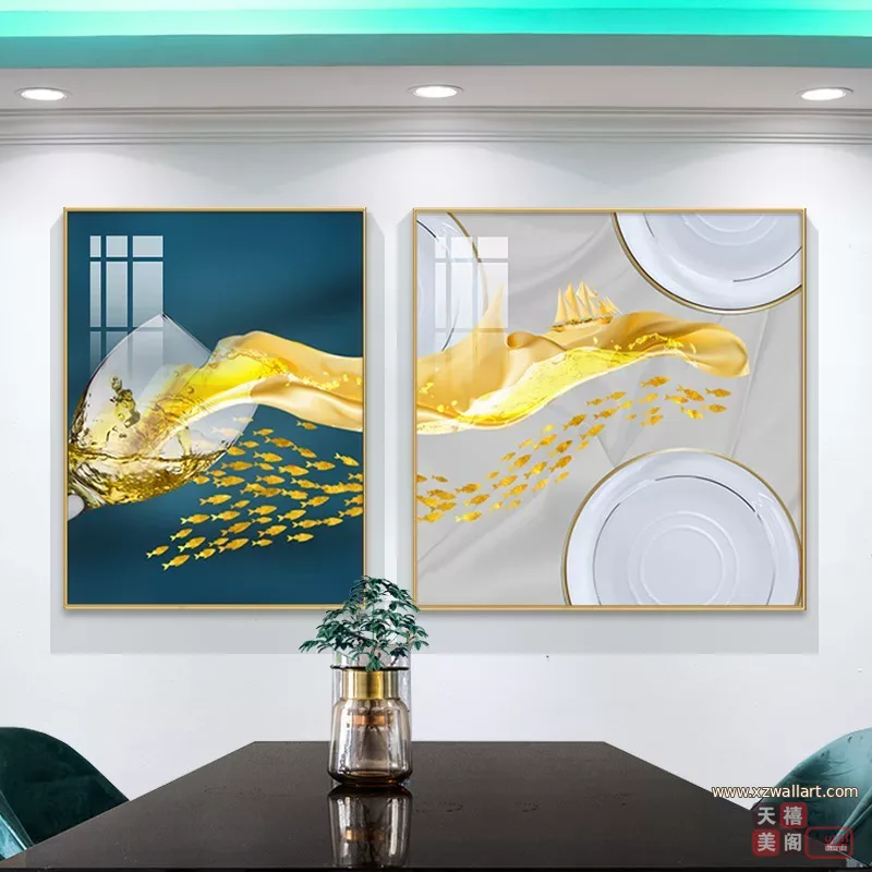 抽象 单幅 装饰画 北欧风 餐厅背景墙挂画 晶瓷画