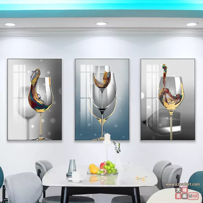 抽象 三联 装饰画 轻奢风 餐厅背景墙挂画 晶瓷画