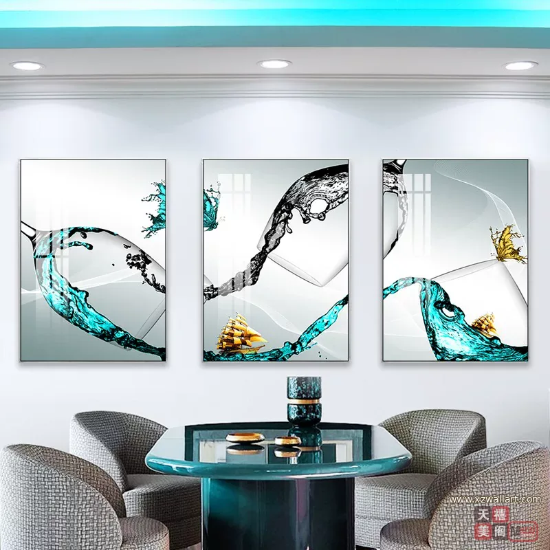 抽象 单幅 装饰画 轻奢风 餐厅背景墙挂画 晶瓷画