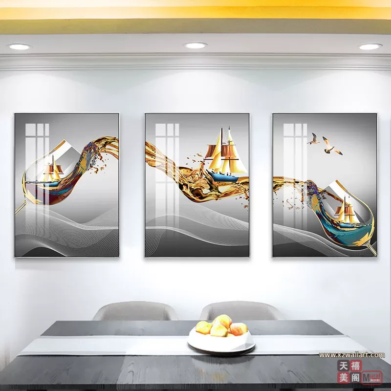 抽象 单幅 装饰画 轻奢风 餐厅背景墙挂画 晶瓷画