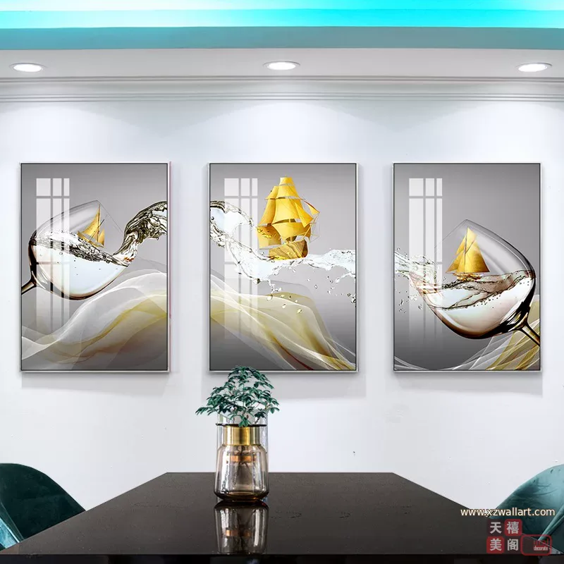 抽象 单幅 装饰画 轻奢风 餐厅背景墙挂画 晶瓷画