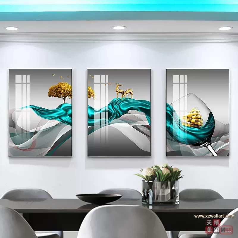 抽象 单幅 装饰画 轻奢风 餐厅背景墙挂画 晶瓷画